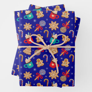 Festive Christmas Candy, Cookies and Hot Chocolate Wrapping Paper Sheet