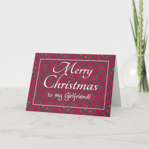 Festive Christmas Card Girlfriend, Red, Green