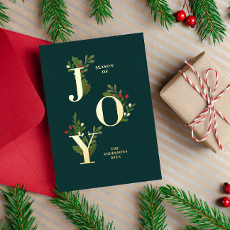 Festive Christmas Card with Holly Leaves