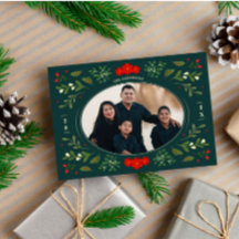 Festive Christmas Card with Holly Leaves