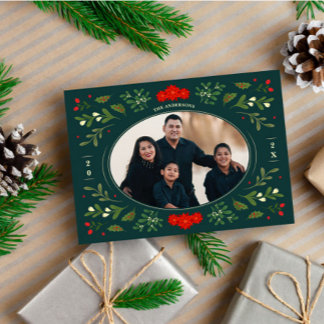 Festive Christmas Card with Holly Leaves
