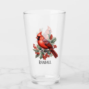 Festive Christmas cardinal add name watercolor Glass