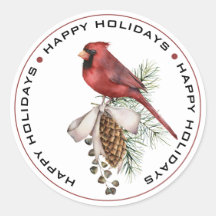 Festive  Christmas Cardinal HAPPY HOLIDAYS