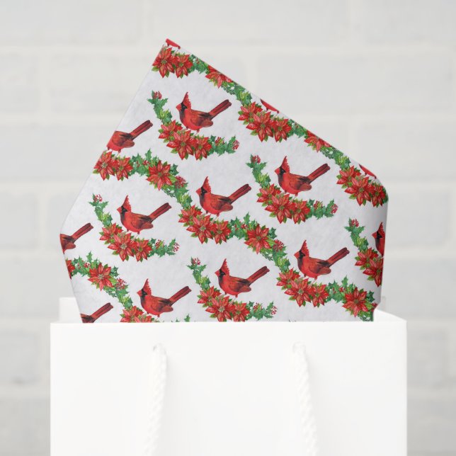 festive Christmas cardinals tiled party  Tissue Paper (Gift Bag)