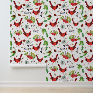 Festive Christmas cardinals tiled pattern Wallpaper