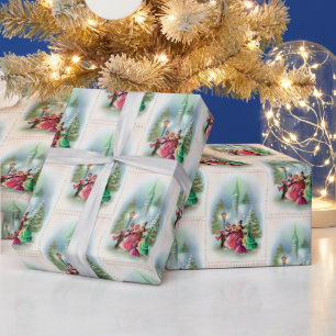 Festive Christmas Carolers Vintage party wrap Wrapping Paper