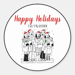 Festive Christmas Carolers with Snow Xmas Classic Round Sticker