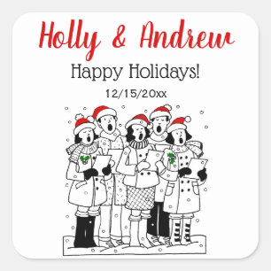 Festive Christmas Carolers with Snow Xmas Square Sticker