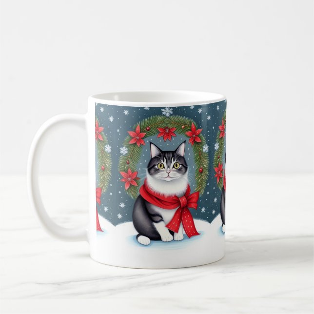 Festive Christmas Cat Coffee Mug (Left)