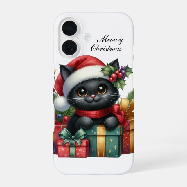Festive Christmas Cat customizable iPhone 16 Case (Back)