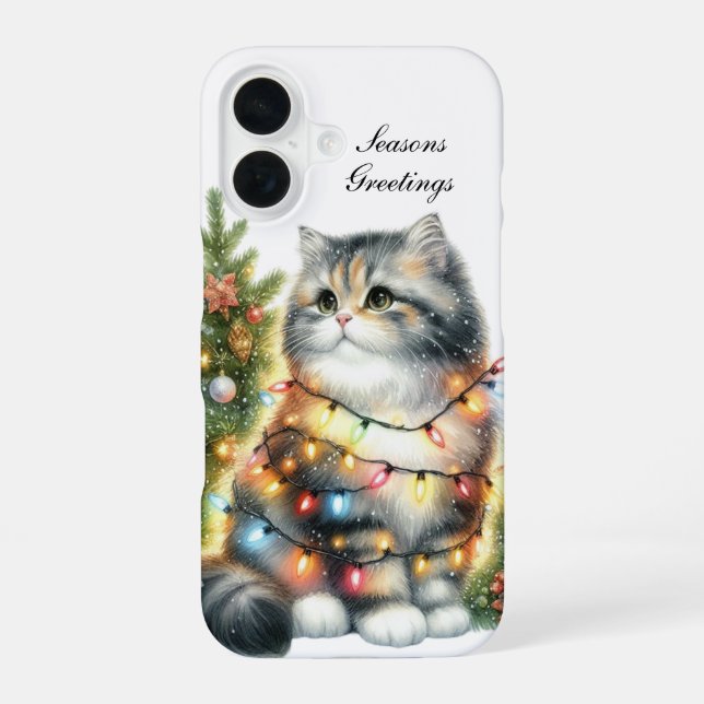 Festive Christmas Cat customizable  iPhone 16 Case (Back)