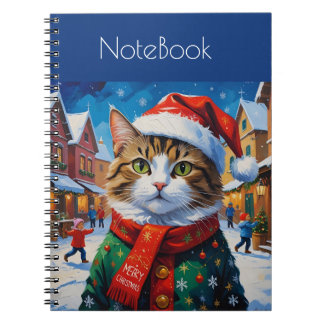 Festive Christmas Cat in Santa Hat Notebook