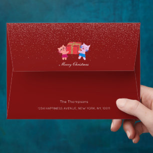 Festive Christmas Cats & Gifts Red & Pink Envelope