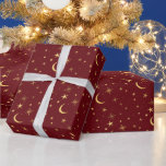 Festive Christmas Celestial Moon & Stars  Wrapping Paper<br><div class="desc">A celestial moon and stars design against a festive deep red background,  an ideal gift wrap for the Christmas holiday season.</div>