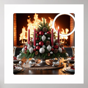 Festive Christmas Centerpiece with Fireplace Poster