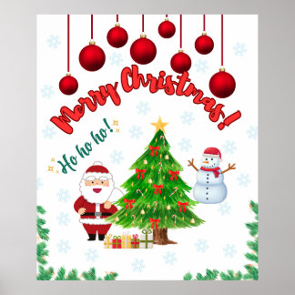 Festive Christmas Cheer: Santa, Snowman & Tree  Poster