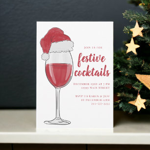 Festive Christmas Cocktails Holiday Party Wine Invitation