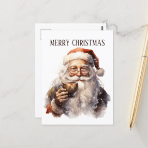 festive Christmas coffee Santa add text Postcard