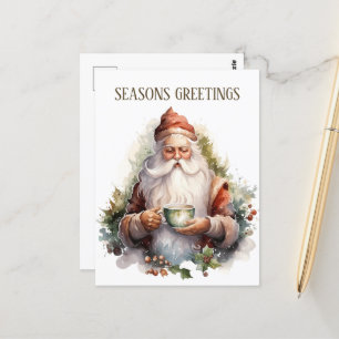 festive Christmas coffee Santa add text Postcard
