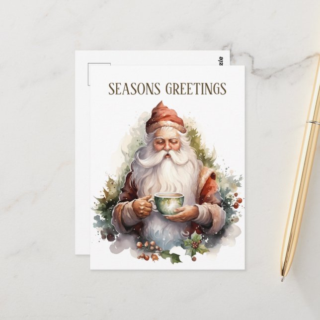 festive Christmas coffee Santa add text  Postcard (Front/Back In Situ)