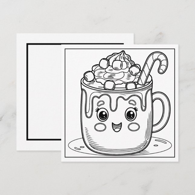 Festive Christmas colouring cocoa Holiday Card (Front/Back)