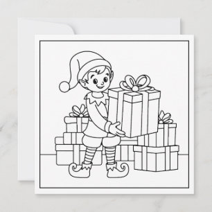 Festive Christmas colouring elf Holiday Card