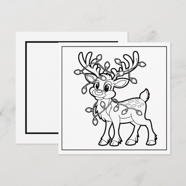 Festive Christmas colouring reindeer Holiday Card (Front/Back)