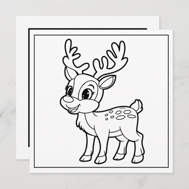 Festive Christmas colouring reindeer Holiday Card (Front/Back)