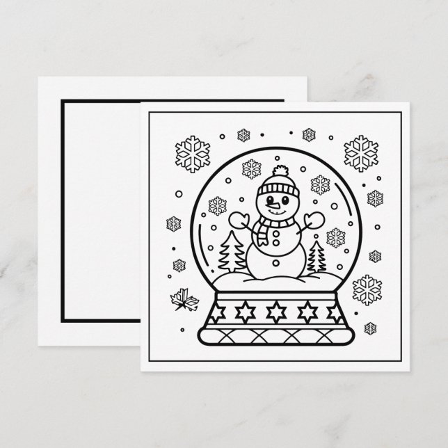 Festive Christmas colouring snowman snow globe Holiday Card (Front/Back)