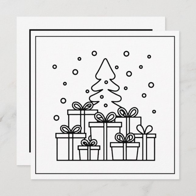 Festive Christmas colouring tree Holiday Card (Front/Back)