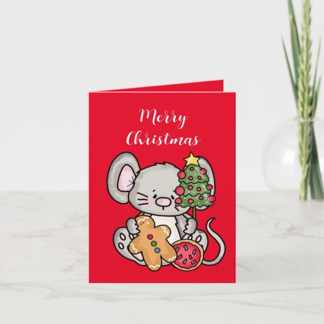 festive Christmas cookie mouse add sentiment Holiday Card (Front)
