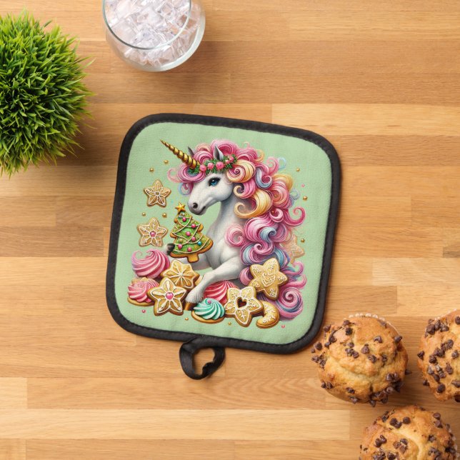 Festive Christmas cookie unicorn  Pot Holder (Top Down)