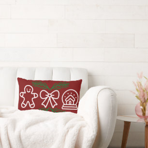 Festive Christmas Cookies and Snow Globe Design Lumbar Pillow