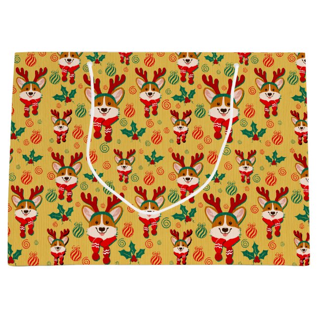 Festive Christmas Corgi Dog Large Gift Bag (Front)