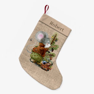 Festive Christmas Country mouse add name Small Christmas Stocking