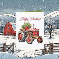 Festive Christmas country tractor watercolor