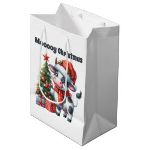Festive Christmas cow add text  Medium Gift Bag