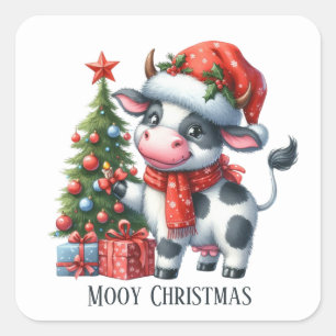 Festive Christmas cow add text Square Sticker