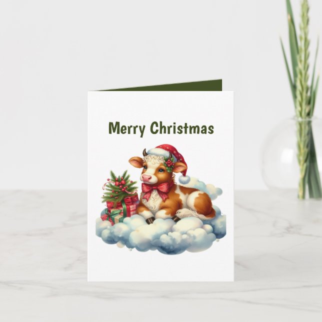 Festive Christmas cow customizable Holiday Card (Front)