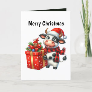 Festive Christmas cow customizable Holiday Card