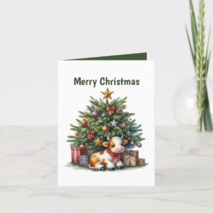 Festive Christmas cow customizable Holiday Card