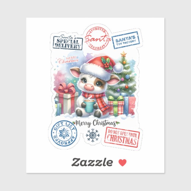 Festive Christmas Cow Sticker (Sheet)