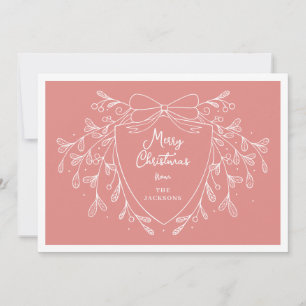 Festive Christmas crest and mistletoe light coral Holiday Card