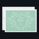 Festive Christmas crest line art mistletoe mint Holiday Card<br><div class="desc">Send warm holiday wishes to your family and friends, and spread holiday cheer with this elegant Christmas greeting card featuring a white line art mistletoe design framing a modern and stylish crest. The modern mint background adds a festive and joyful touch, while the customizable crest allows you to add a...</div>