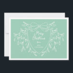 Festive Christmas crest line art mistletoe mint Holiday Card<br><div class="desc">Send warm holiday wishes to your family and friends, and spread holiday cheer with this elegant Christmas greeting card featuring a white line art mistletoe design framing a modern and stylish crest. The modern mint background adds a festive and joyful touch, while the customizable crest allows you to add a...</div>