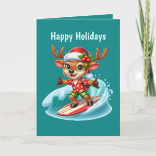 Festive Christmas customizable beach reindeer Holiday Card