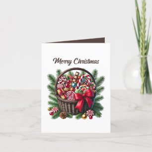 Festive Christmas customizable candy basket Holiday Card
