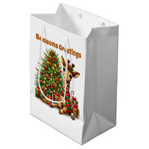 Festive Christmas customizable giraffe Medium Gift Bag