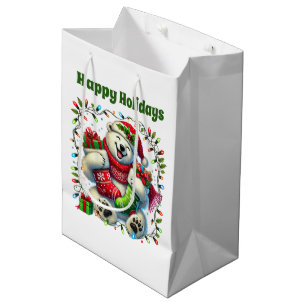 Festive Christmas customizable stocking polar bear Medium Gift Bag