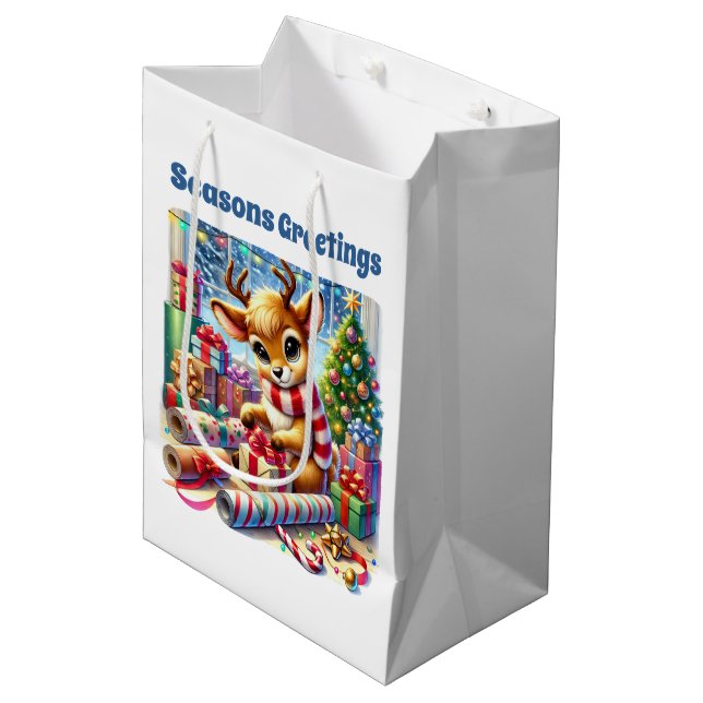 Festive Christmas customizable wrapping reindeer  Medium Gift Bag (Front Angled)